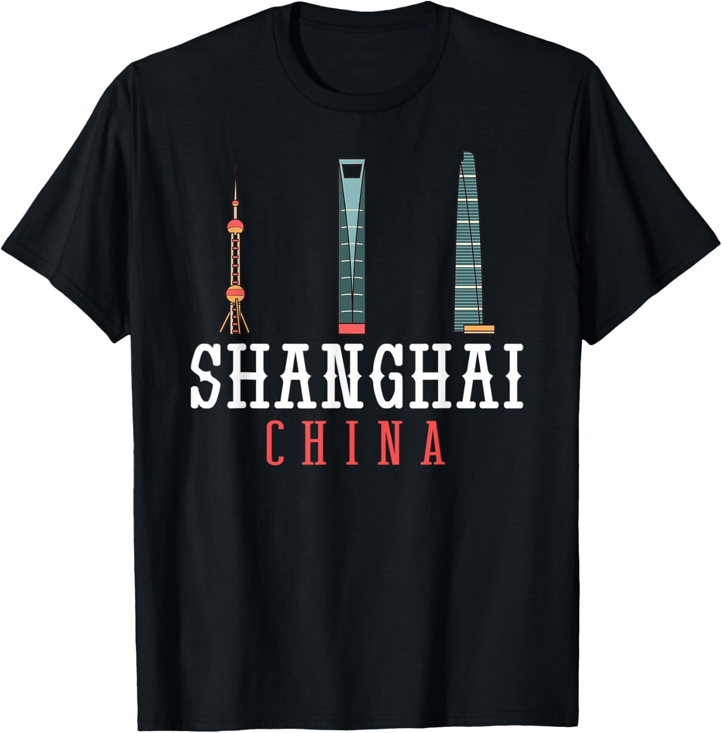 Shanghai China City Skyline Map T-Shirt - T-Shirt | Black