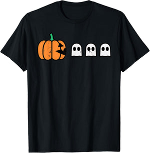 Halloween Gamer Pumpkin Eating Ghost Costume Men Boys Kids T-Shirt - T-Shirt | Black