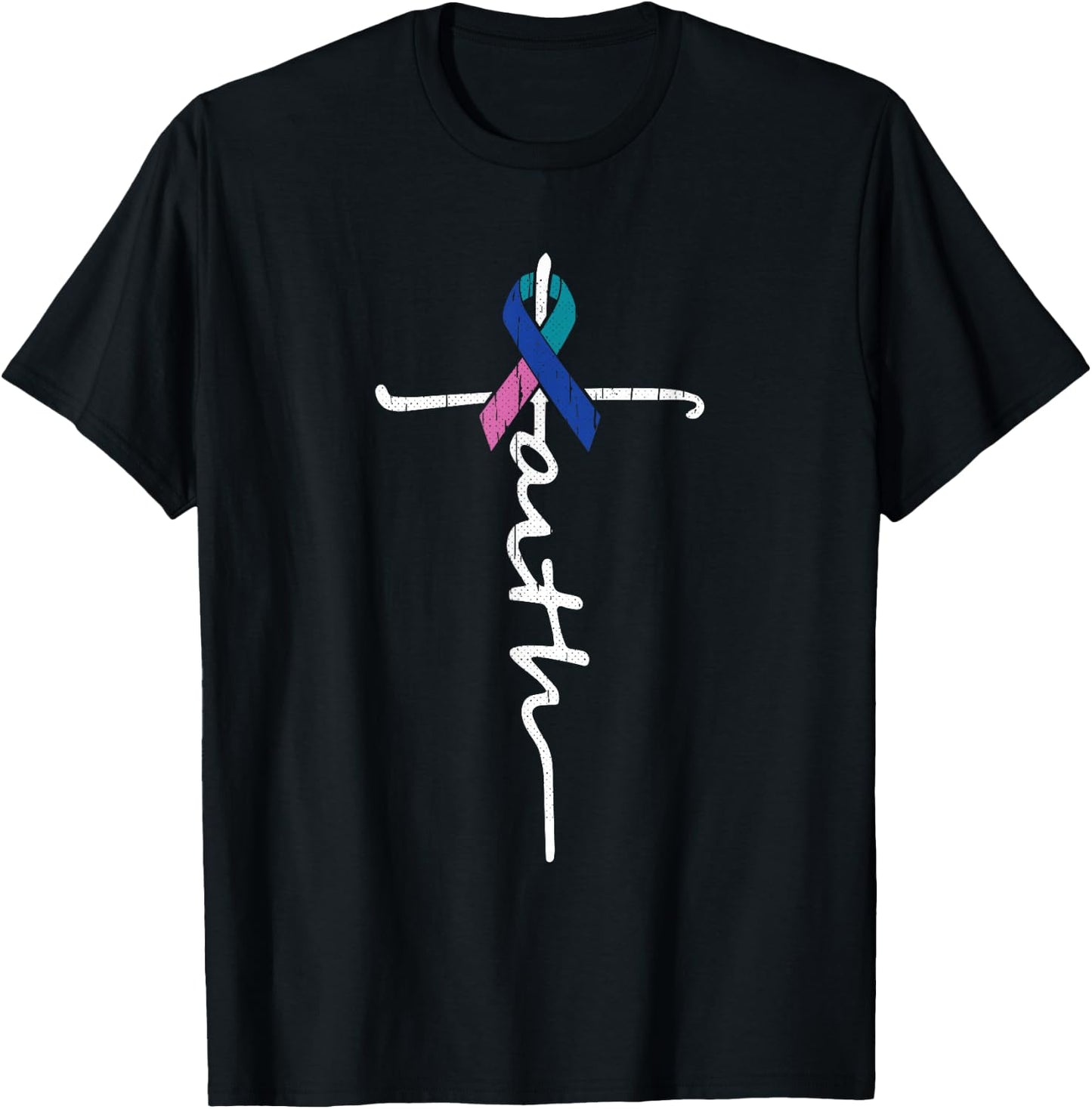 Faith Cross Thyroid Cancer Awareness Warrior Survivor T-Shirt - T-Shirt | Black