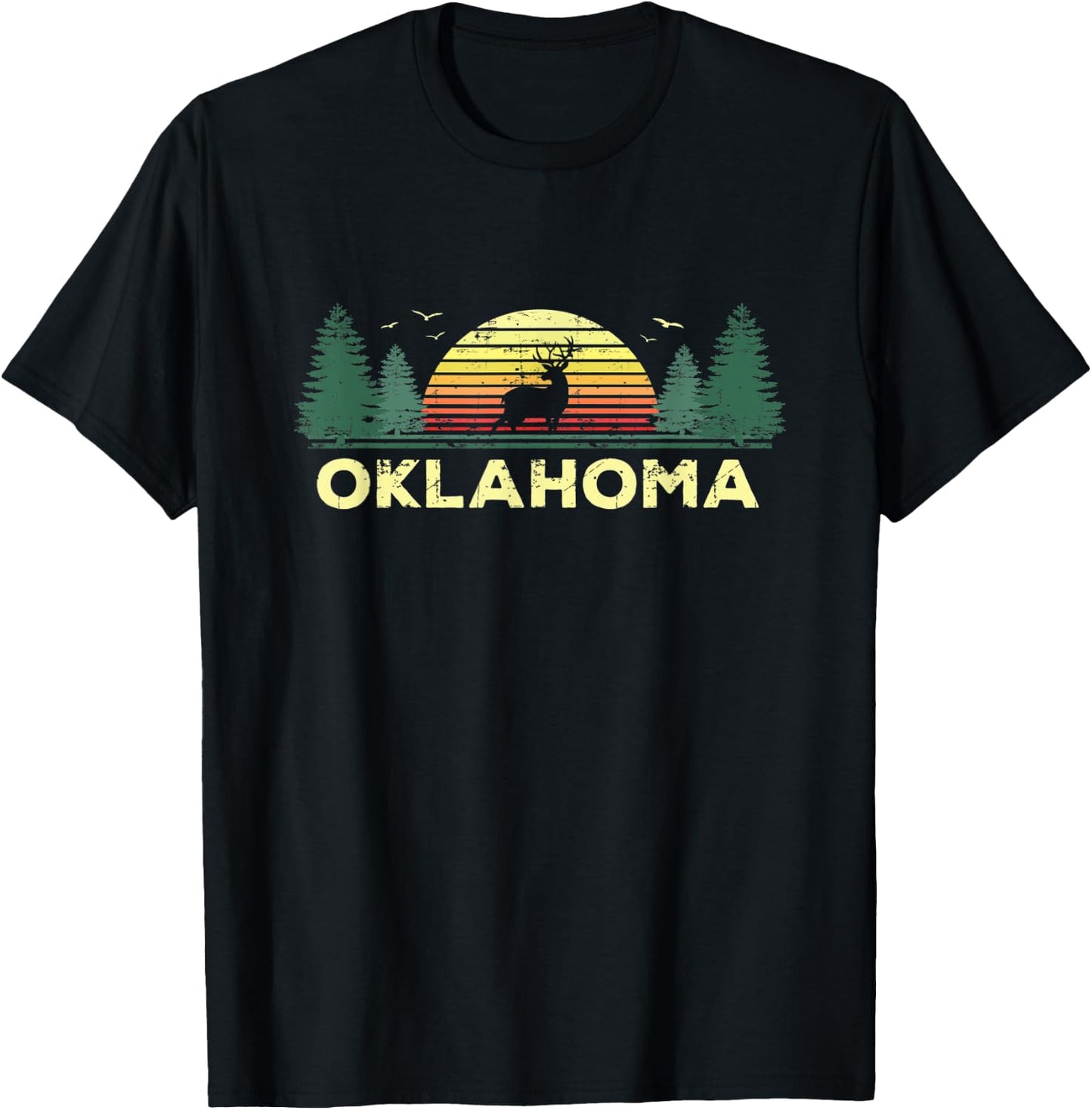 Oklahoma Vintage Deer Hunting Sunset Souvenir T-Shirt - T-Shirt | Black