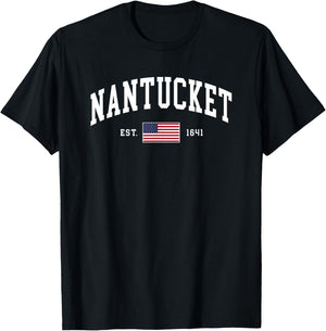Nantucket Massachusetts July 4th US Flag Retro Throwback T-Shirt - T-Shirt | Black