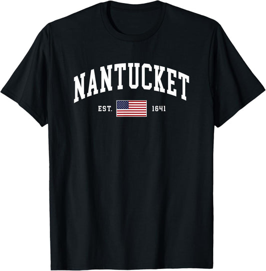 Nantucket Massachusetts July 4th US Flag Retro Throwback T-Shirt - T-Shirt | Black