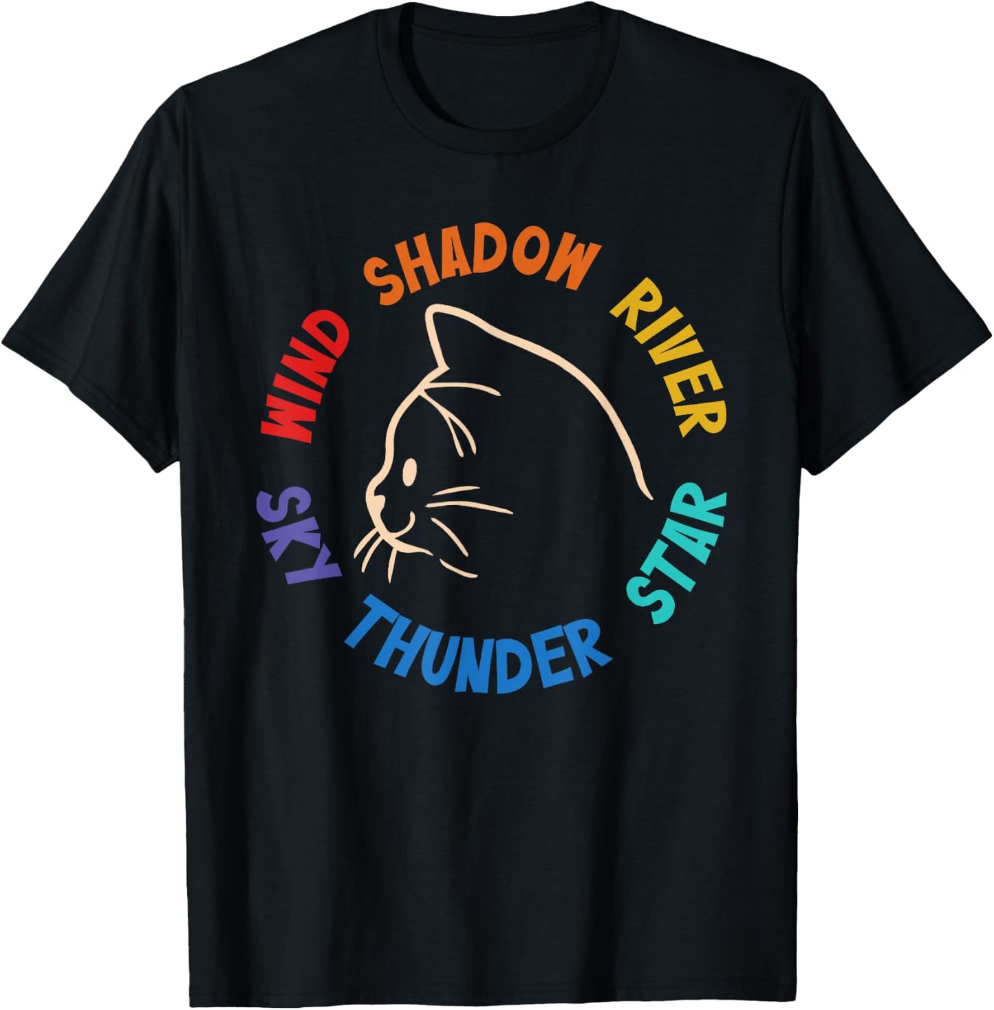 Wind Shadow River Star Thunder Sky Cat Feline T-Shirt - T-Shirt | Black
