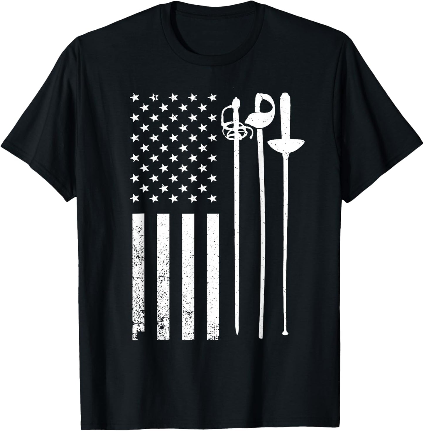 Cool Fencing Art Women American Flag Fencing Coach T-Shirt - T-Shirt | Black