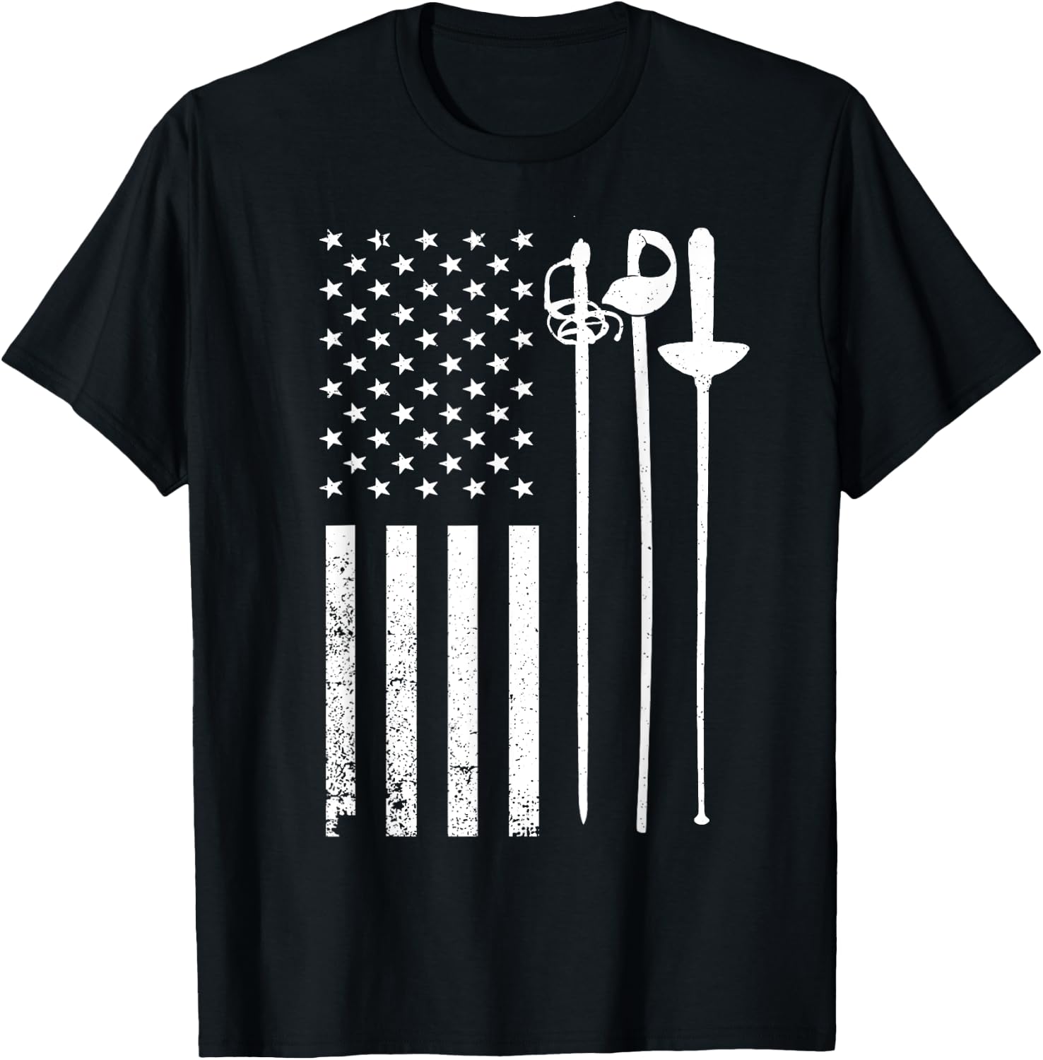 Cool Fencing Art Women American Flag Fencing Coach T-Shirt - T-Shirt | Black