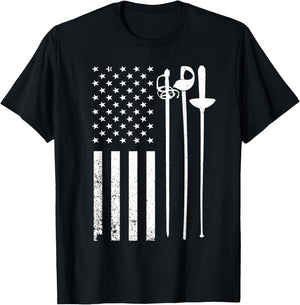 Cool Fencing Art Women American Flag Fencing Coach T-Shirt - T-Shirt | Black