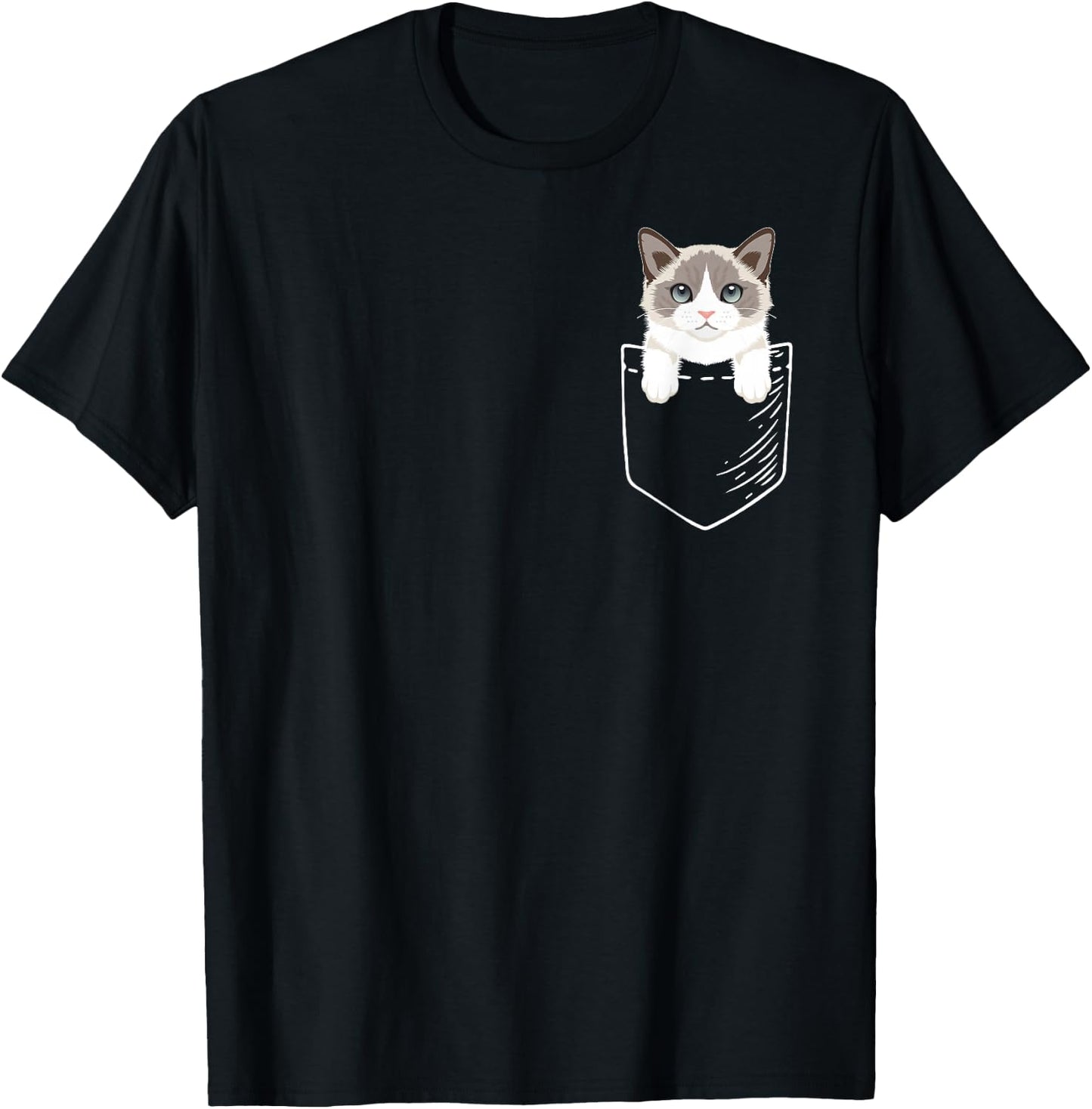 Girls Kids Cute Pocket Ragdoll Cat Lover T-Shirt - T-Shirt | Black
