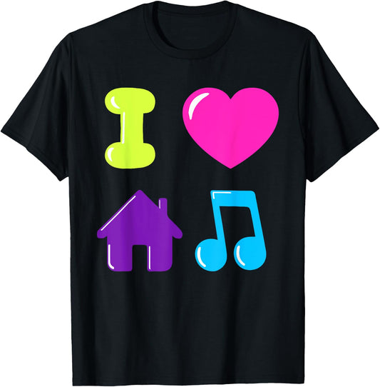 I Love House Music DJ Chicago 1980s Electronic Dance Disco T-Shirt - T-Shirt | Black