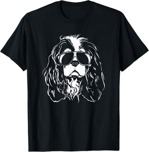 Funny Cavalier King Charles Spaniel sunglasses cool dog Men Women Girls Kids T-Shirt - T-Shirt | Black