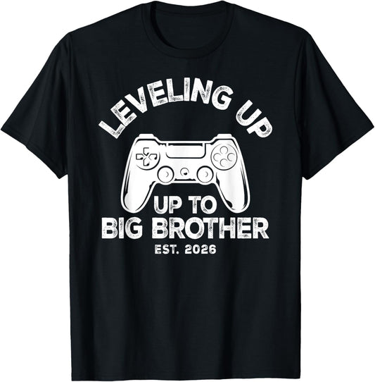 Big Bro Level Unlocked Boys Leveling Up to Big Brother 2026 T-Shirt - T-Shirt | Black
