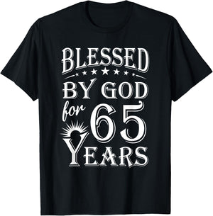 Vintage Blessed by God for 65 years Happy 65th Birthday T-Shirt - T-Shirt | Black