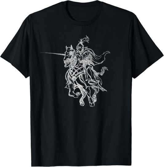 Medieval Knight Armor Riding Horse Jousting Retro Vintage T-Shirt - T-Shirt | Black