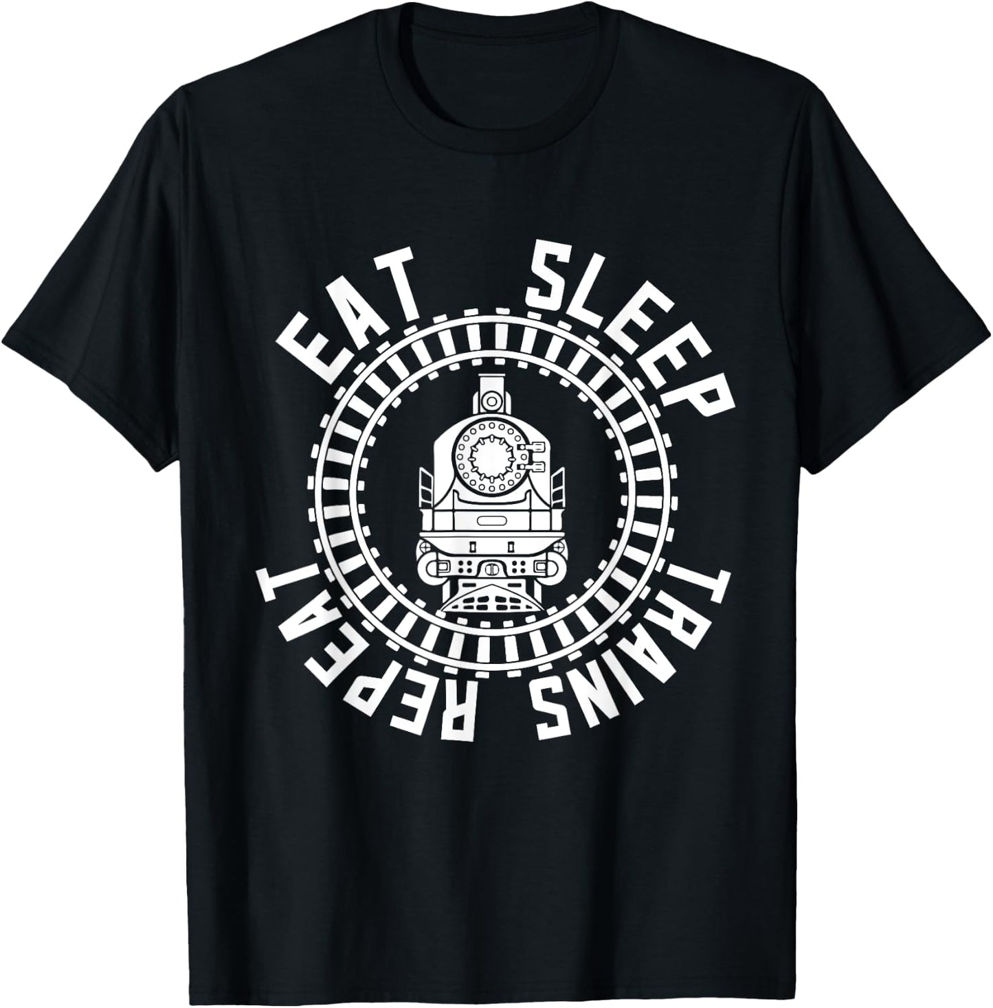 Train Rail Fan Kids Model Railroad Eat Sleep Trains Repeat T-Shirt - T-Shirt | Black