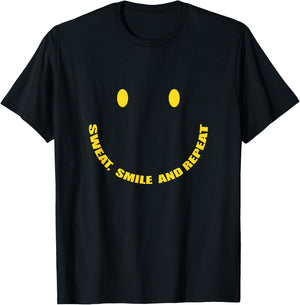 Sweat, Smile and Repeat Smily Face Workout Motivation T-Shirt - T-Shirt | Black