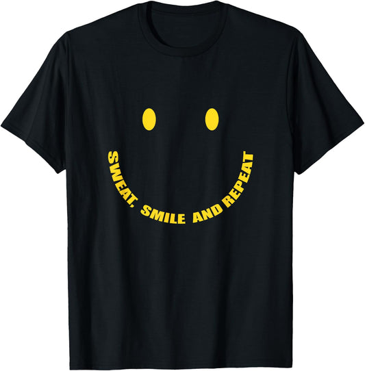 Sweat, Smile and Repeat Smily Face Workout Motivation T-Shirt - T-Shirt | Black