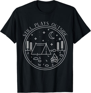 Camping Quote, Still Plays Outside T-Shirt - T-Shirt | Black