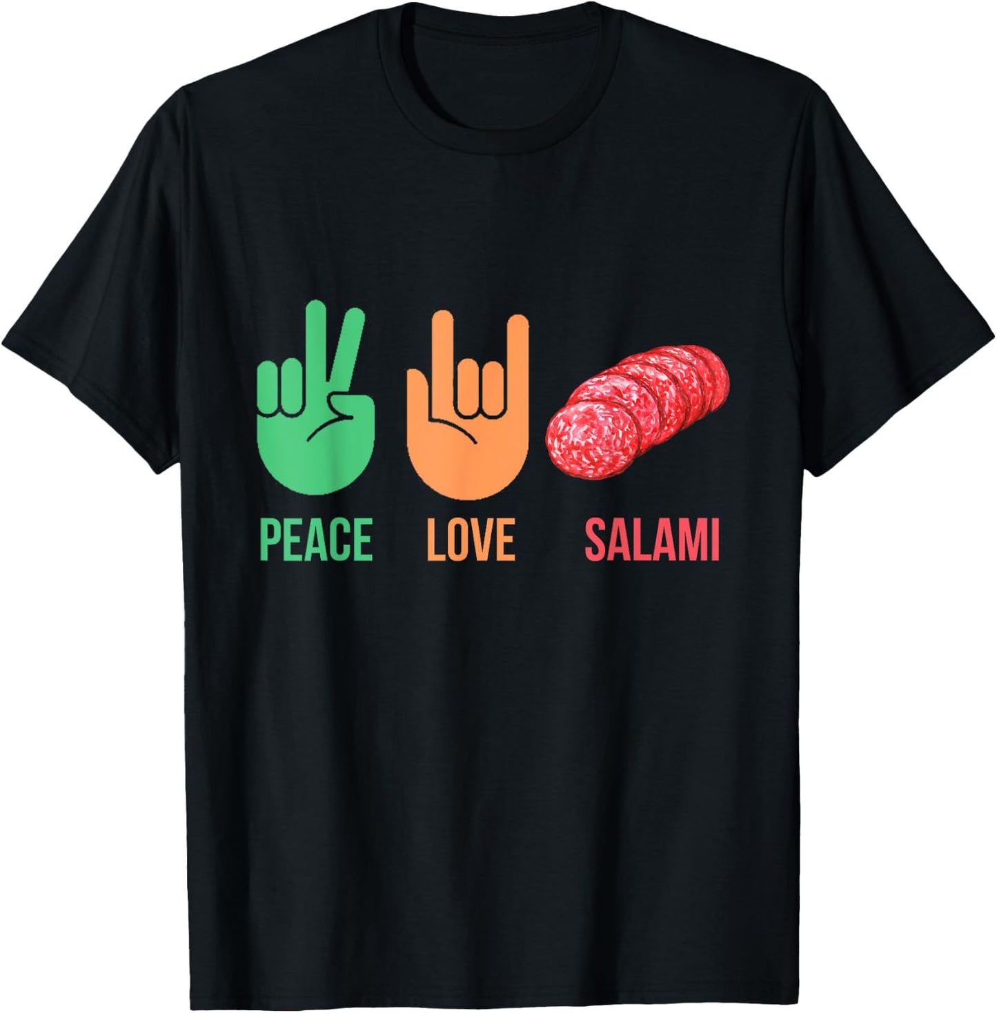 Salami Lover Costume with Peace and Love Signs Funny Italian T-Shirt - T-Shirt | Black