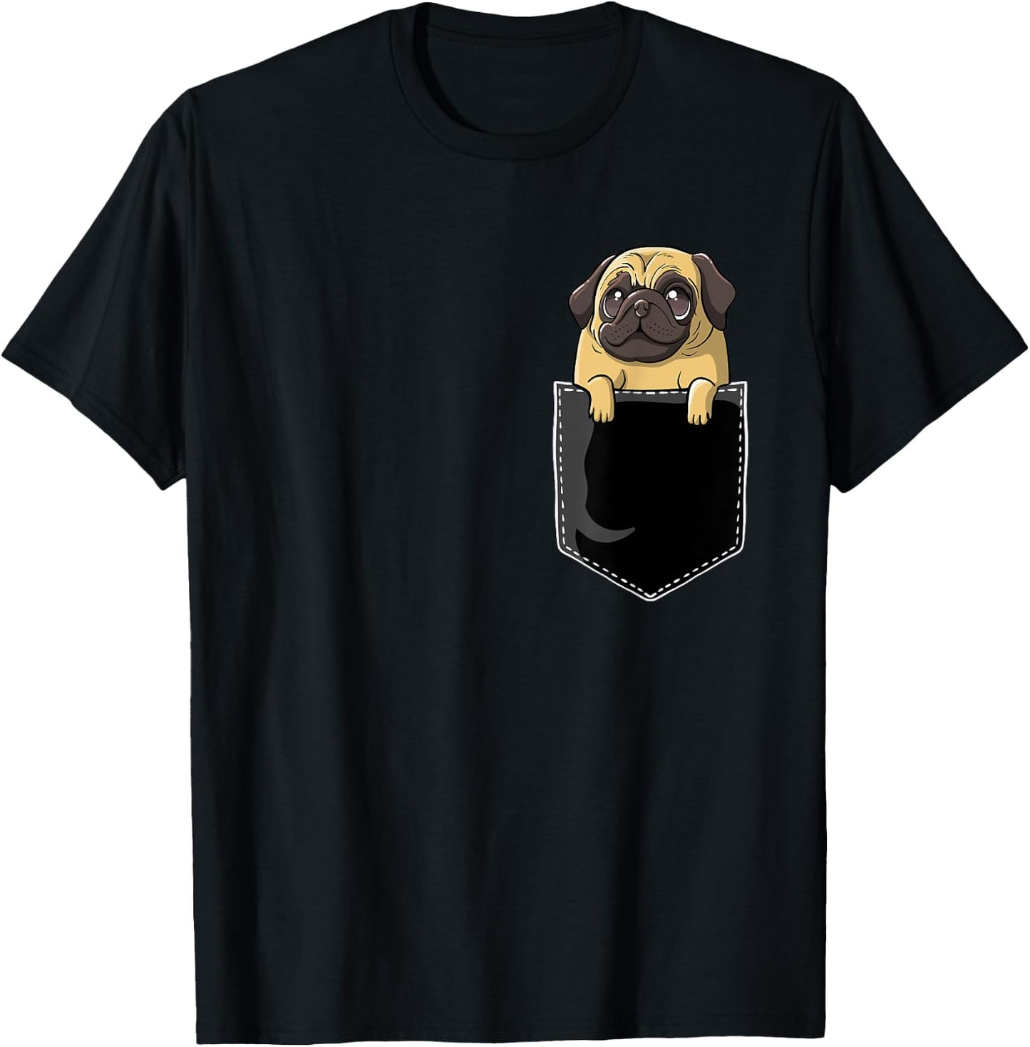 Pug Chest Pocket Pug Lover I Love Pugs Owners Carlino Pug T-Shirt - T-Shirt | Black