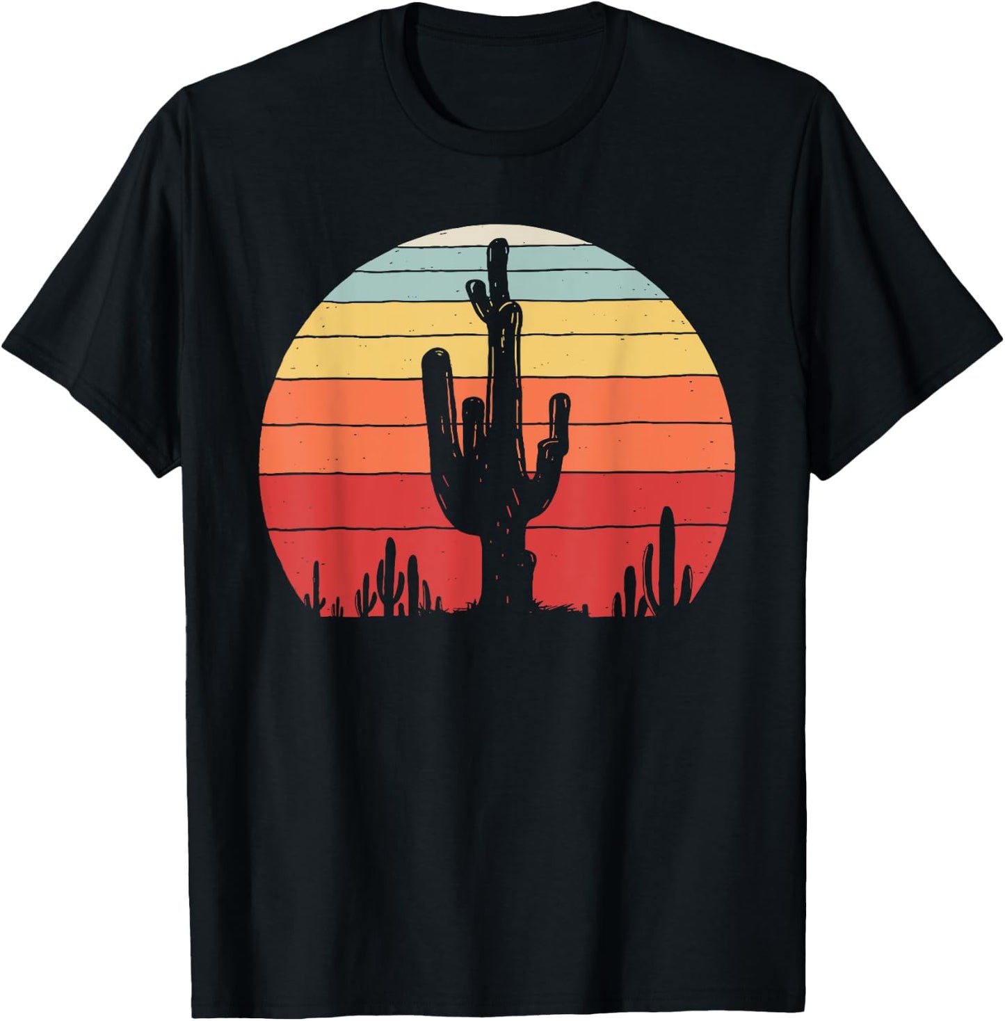 Vintage Retro Saguaro Cactus Sunset Opuntia Cactaceae T-Shirt - T-Shirt | Black