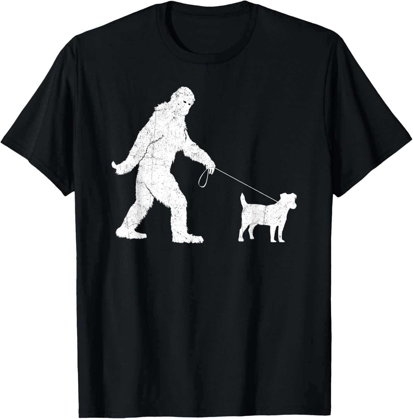 Funny Bigfoot Sasquatch Walking Jack Russell Dog Lovers Men Women Kids T-Shirt - T-Shirt | Black