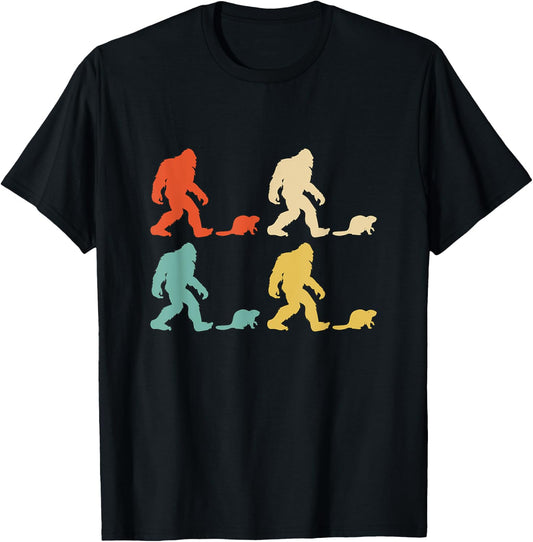 Retro Colors Bigfoot Beaver Gift Sasquatch Beaver T-Shirt - T-Shirt | Black