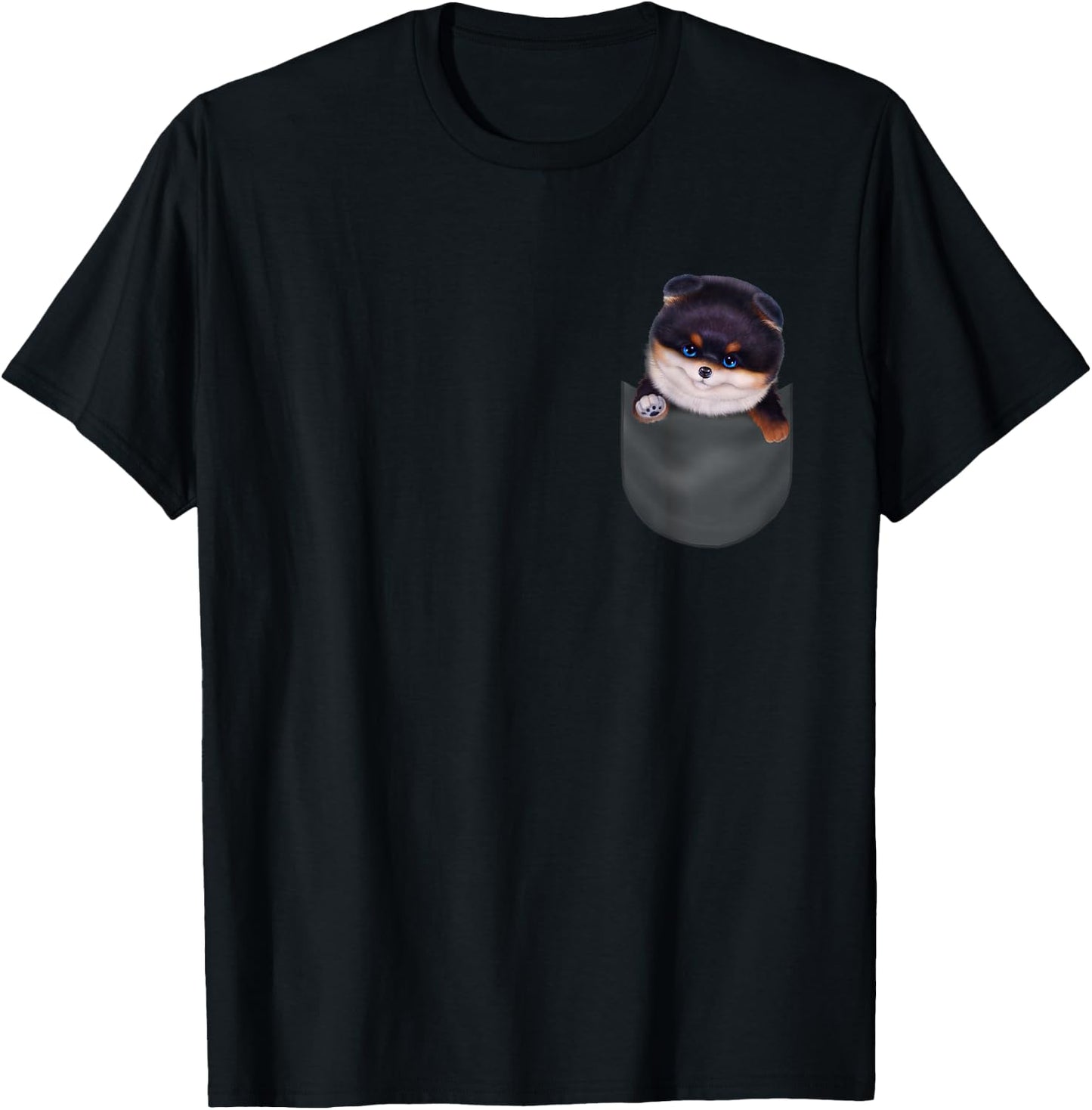 Black Tan Pomeranian Dog in Pocket Men Women Kids T-Shirt - T-Shirt | Black