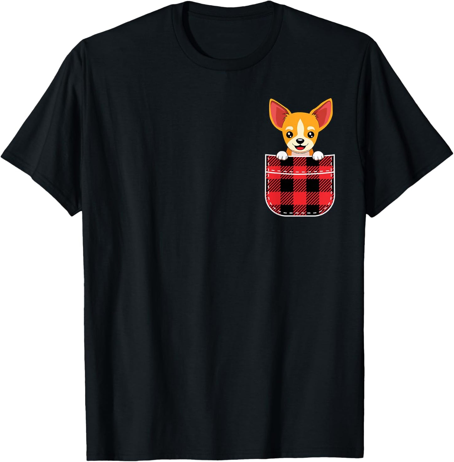 Cute Chihuahua Dog In Buffalo Plaid Pocket Christmas Gift T-Shirt - T-Shirt | Black