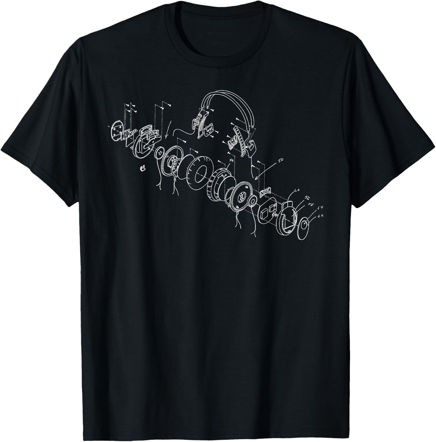Vintage Blueprint Audio Headphones Retro Earphones Chart T-Shirt - T-Shirt | Black