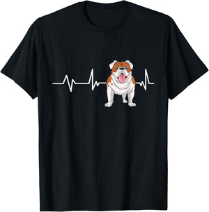 English Bulldog Heartbeat EKG Dog Owner Gift English Bulldog T-Shirt - T-Shirt | Black