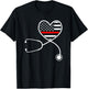 Firefighter Wife Nurse Life Stethoscope Red Line Heart T-Shirt - T-Shirt | Black