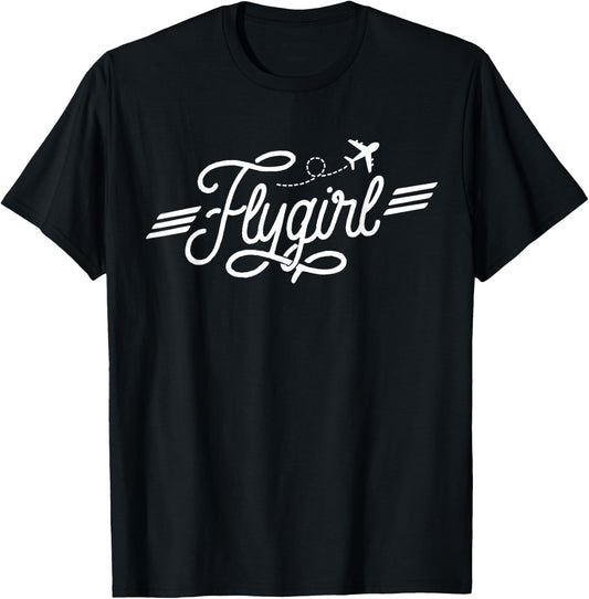Flygirl Vintage Aviation Shirt Pilot Gift Flight Attendant T-Shirt - T-Shirt | Black