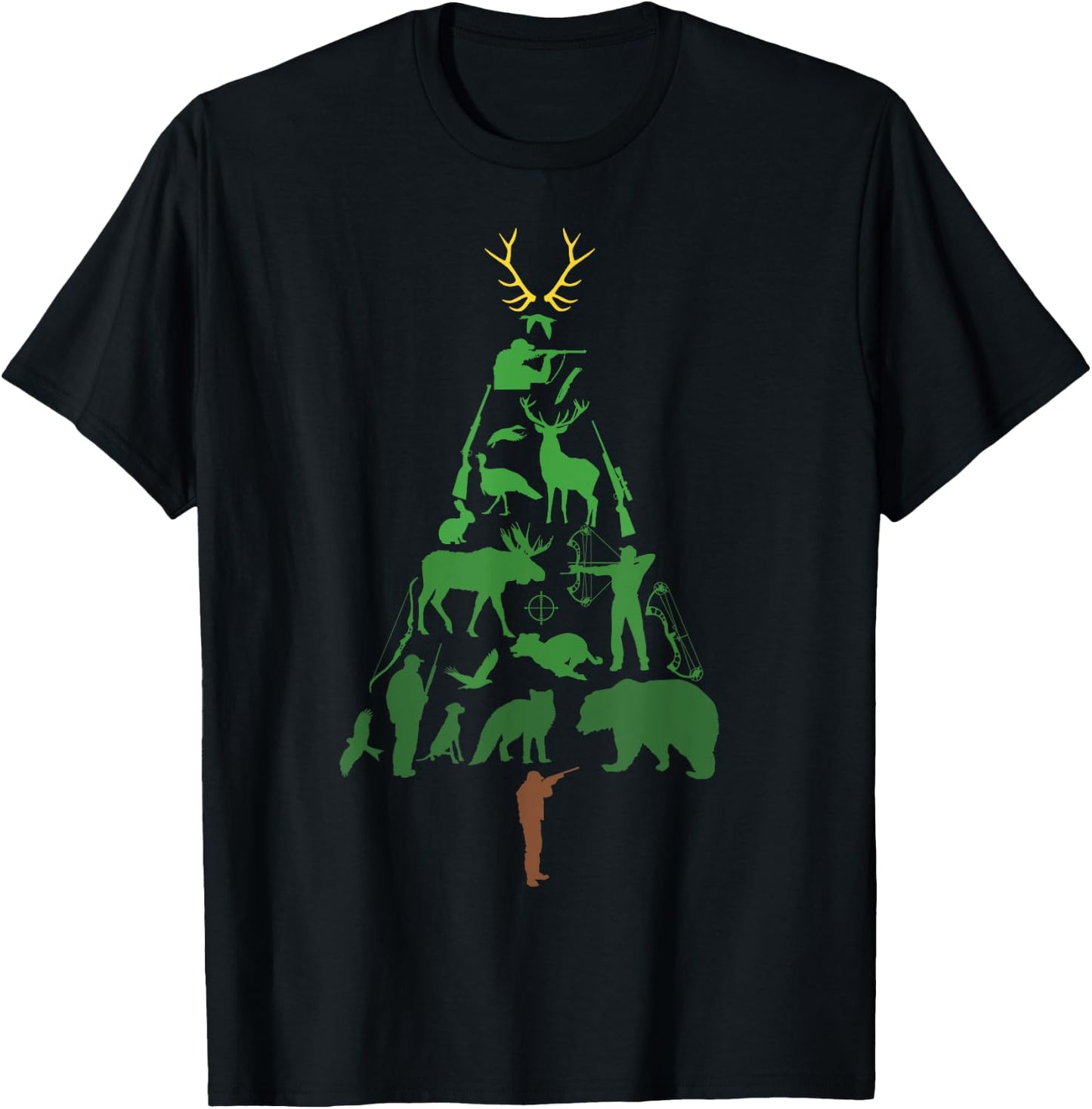 Christmas Tree Hunter Hunting Xmas T-Shirt - T-Shirt | Black