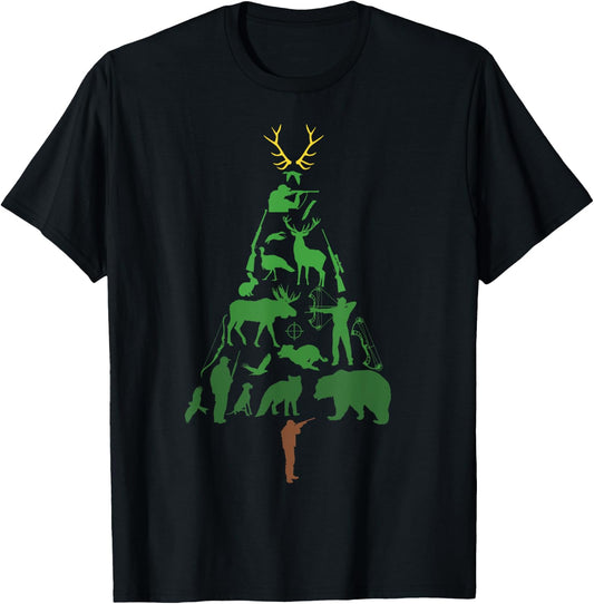 Christmas Tree Hunter Hunting Xmas T-Shirt - T-Shirt | Black
