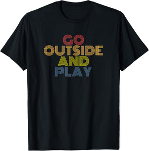 Outside Play Retro 70s Vintage Nature Fun Quote T-Shirt - T-Shirt | Black