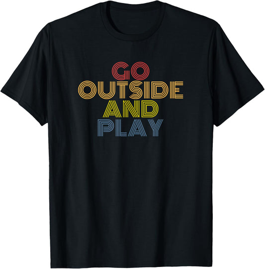 Outside Play Retro 70s Vintage Nature Fun Quote T-Shirt - T-Shirt | Black