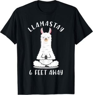 Llamastay 6 Feet Away Funny Social Distancing Llama Yoga T-Shirt - T-Shirt | Black