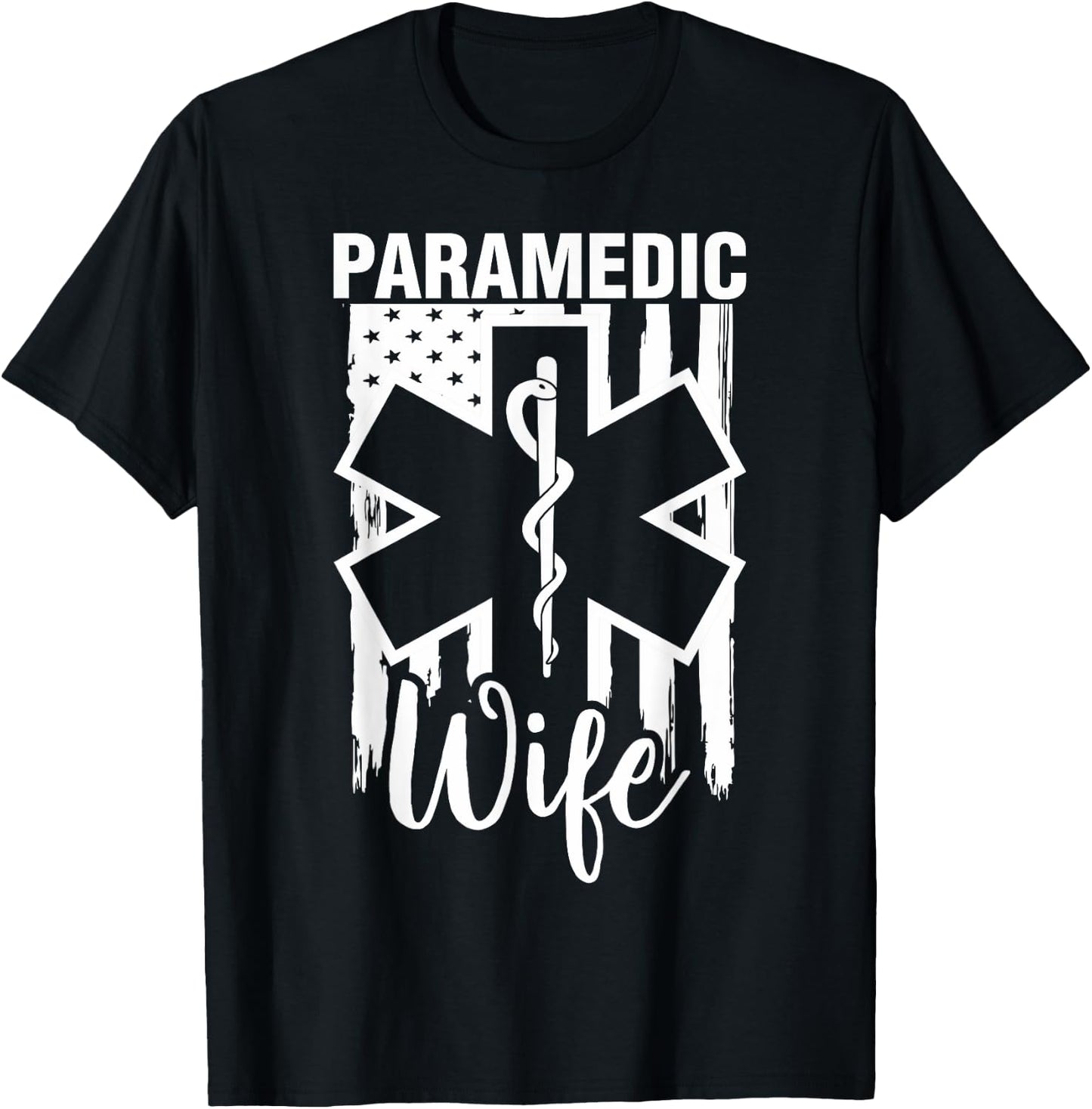 Women's Paramedic Wife American Flag EMS EMT T-Shirt - T-Shirt | Black