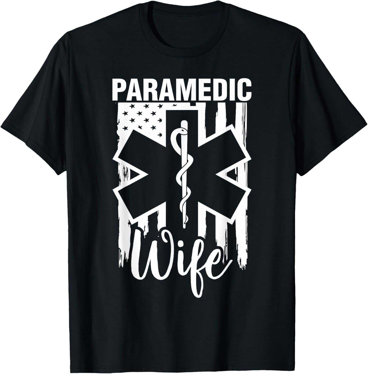 Women's Paramedic Wife American Flag EMS EMT T-Shirt - T-Shirt | Black