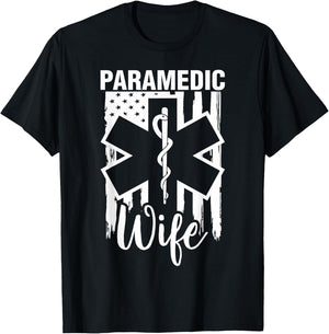 Women's Paramedic Wife American Flag EMS EMT T-Shirt - T-Shirt | Black