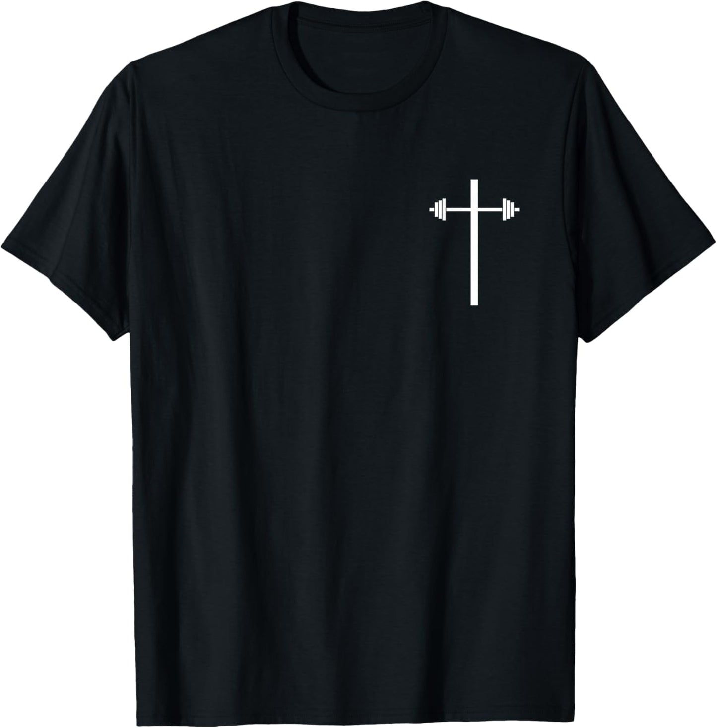 Dumbbell Barbell Cross Christian Gym Workout in Pocket T-Shirt - T-Shirt | Black
