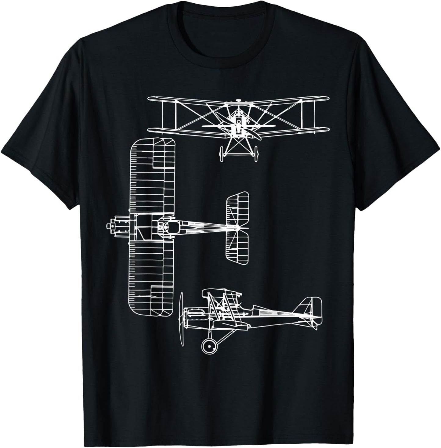 S.E.5 UK WW1 Plane Warbird Blueprint Schematics Diagram T-Shirt - T-Shirt | Black