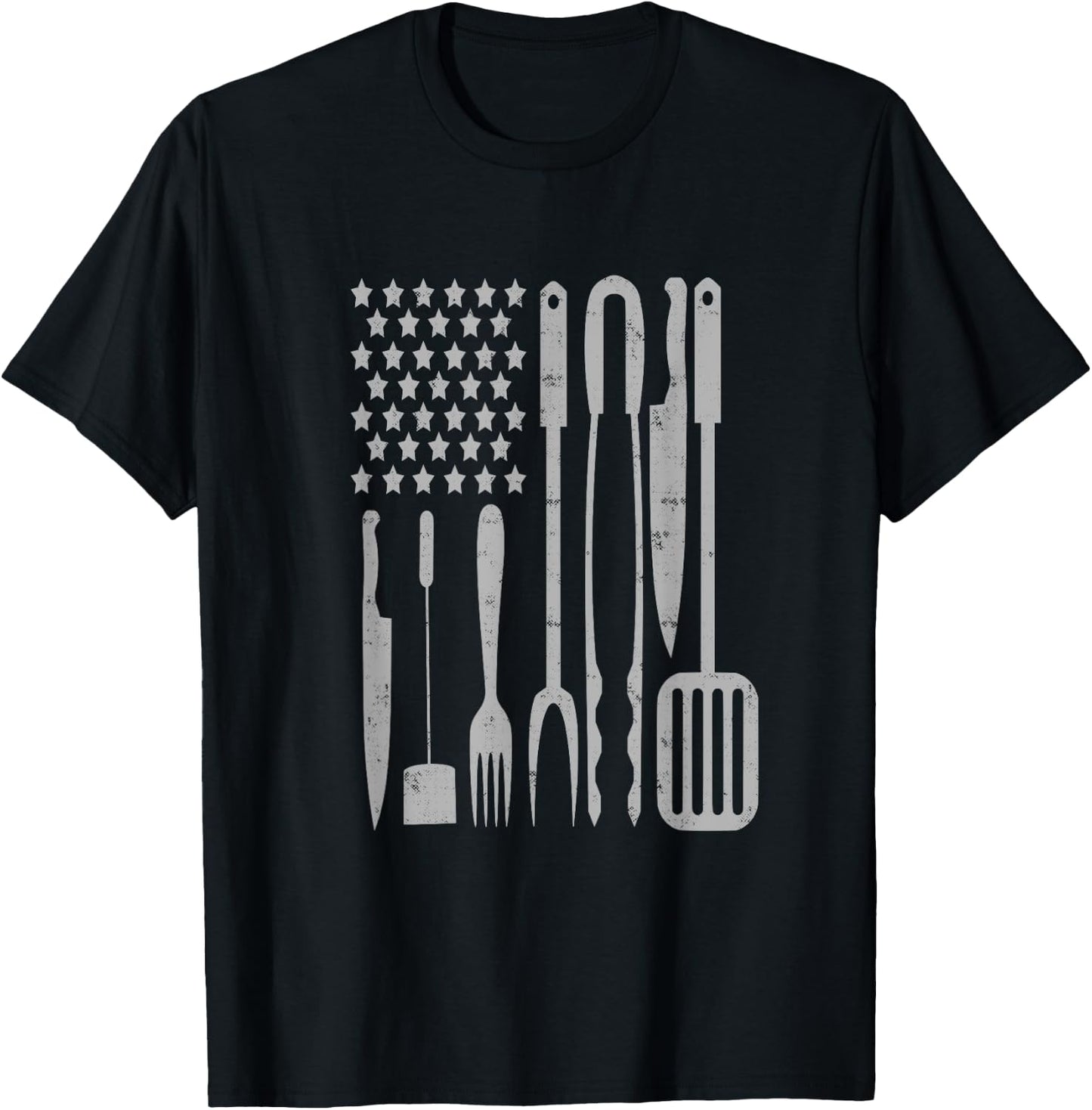BBQ Grilling Barbecue American Flag USA America 4th Of July Men T-Shirt - T-Shirt | Black