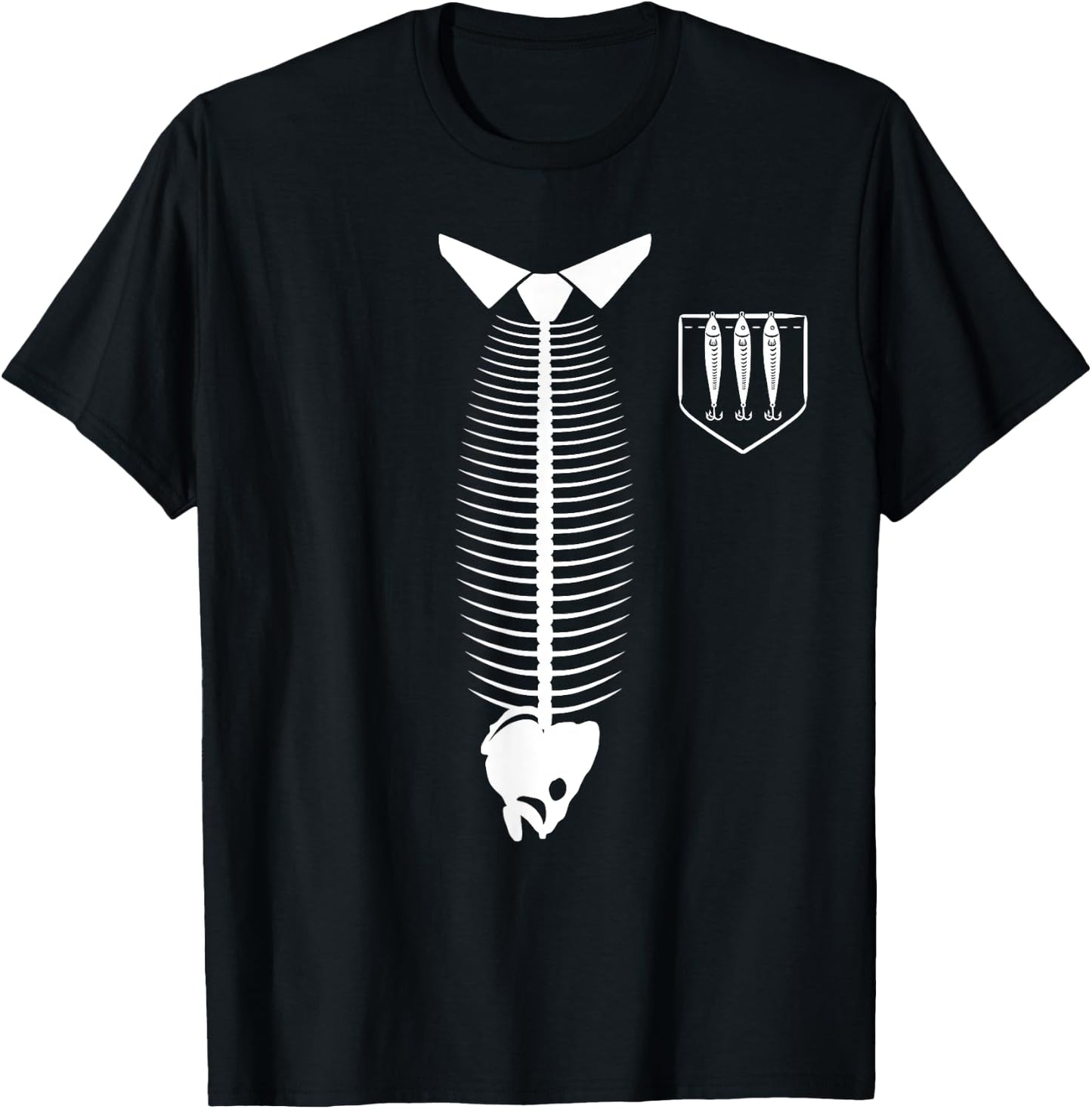 Tie Fish & Fake Pocket Funny Angler Fisherman Fishing Dad T-Shirt - T-Shirt | Black