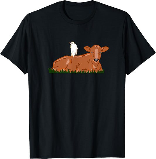 Cattle Egret Heron Bird Nature Cow T-Shirt - T-Shirt | Black