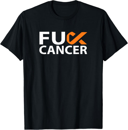 Fuck Kidney Cancer F U FU Orange Ribbon Cancer Awareness T-Shirt - T-Shirt | Black