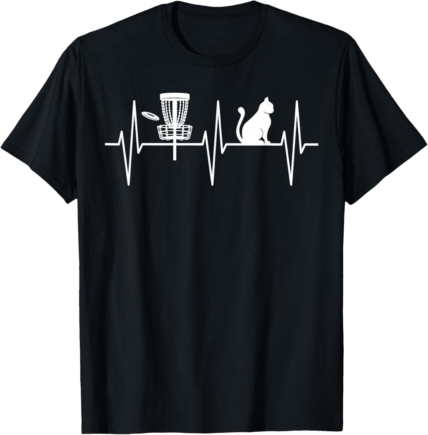 Disc Golf Shirt Funny Cat Lover Heartbeat Disc Golfer T-Shirt - T-Shirt | Black