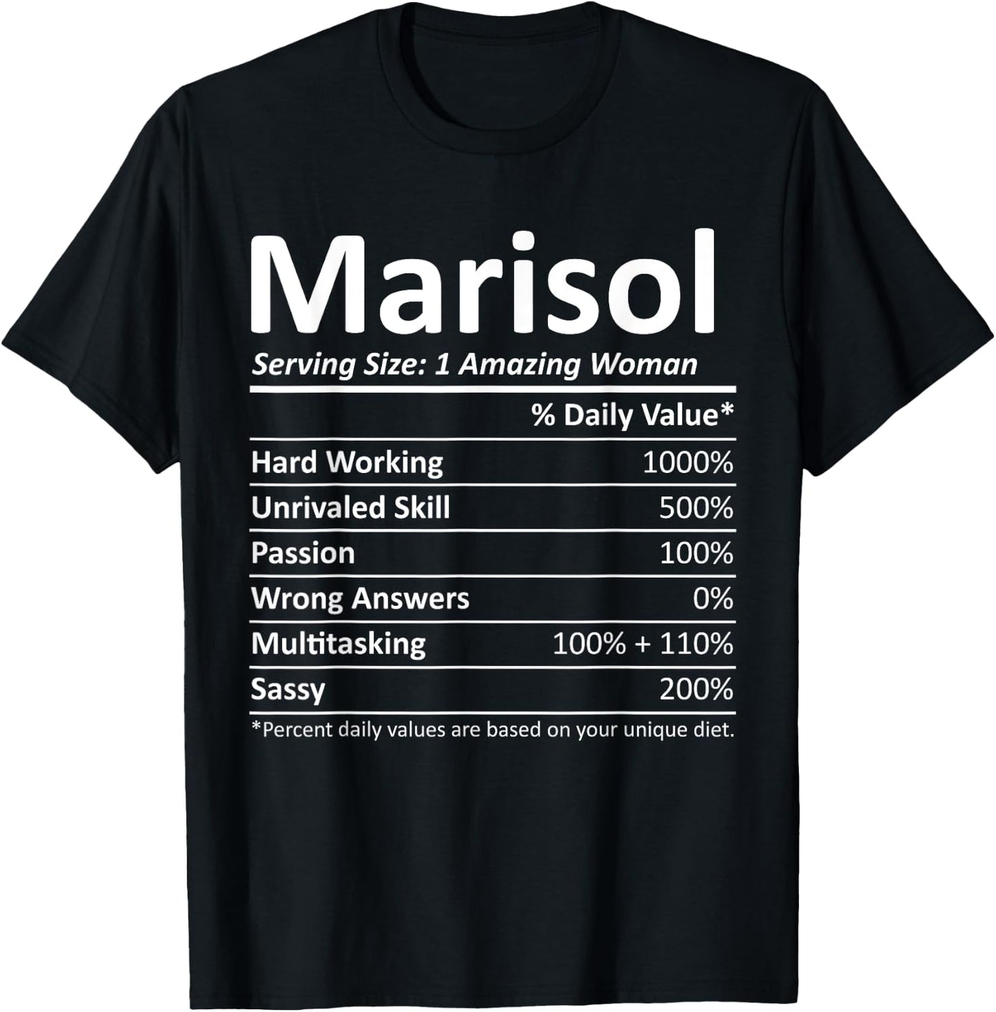 MARISOL Nutrition Personalized Name Funny Christmas Gift T-Shirt - T-Shirt | Black