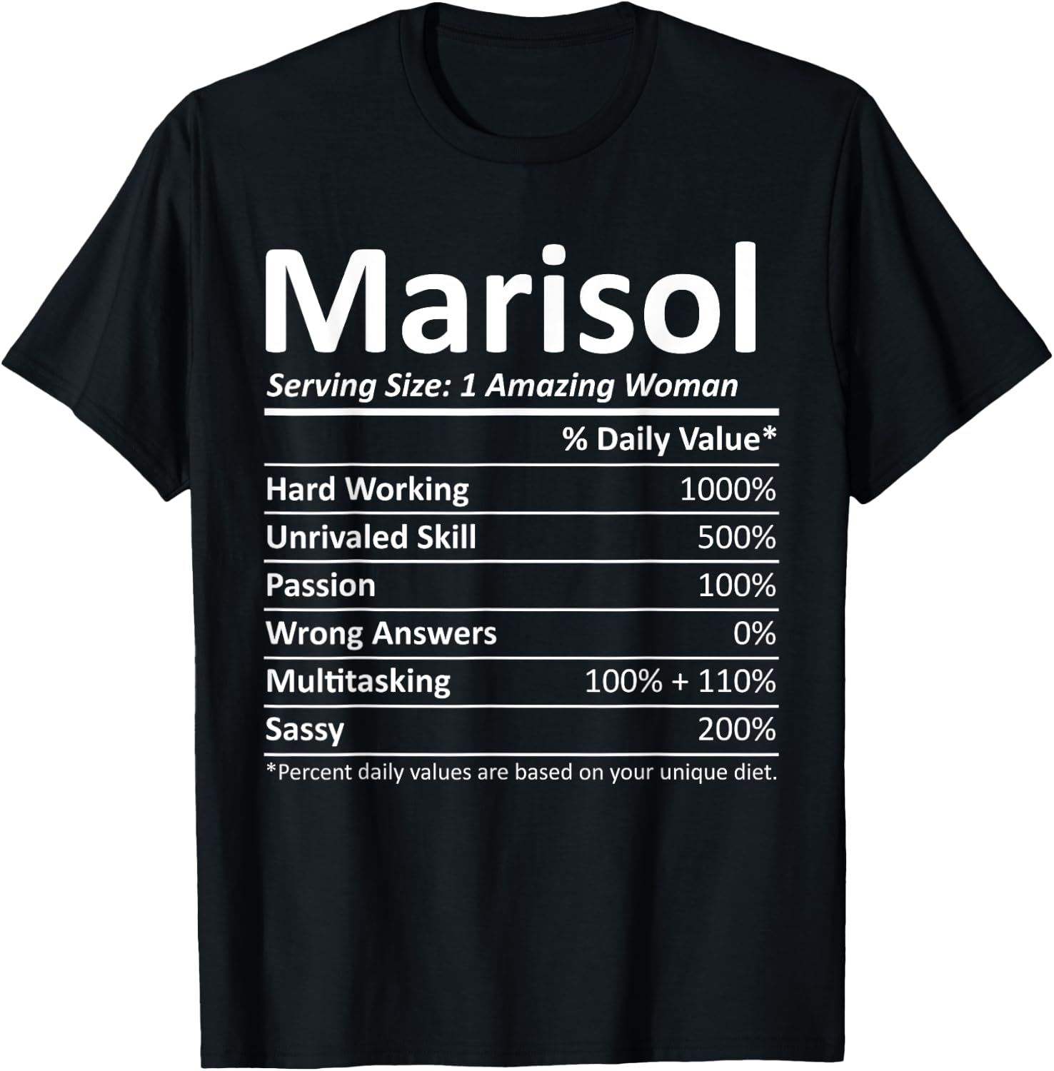 MARISOL Nutrition Personalized Name Funny Christmas Gift T-Shirt - T-Shirt | Black