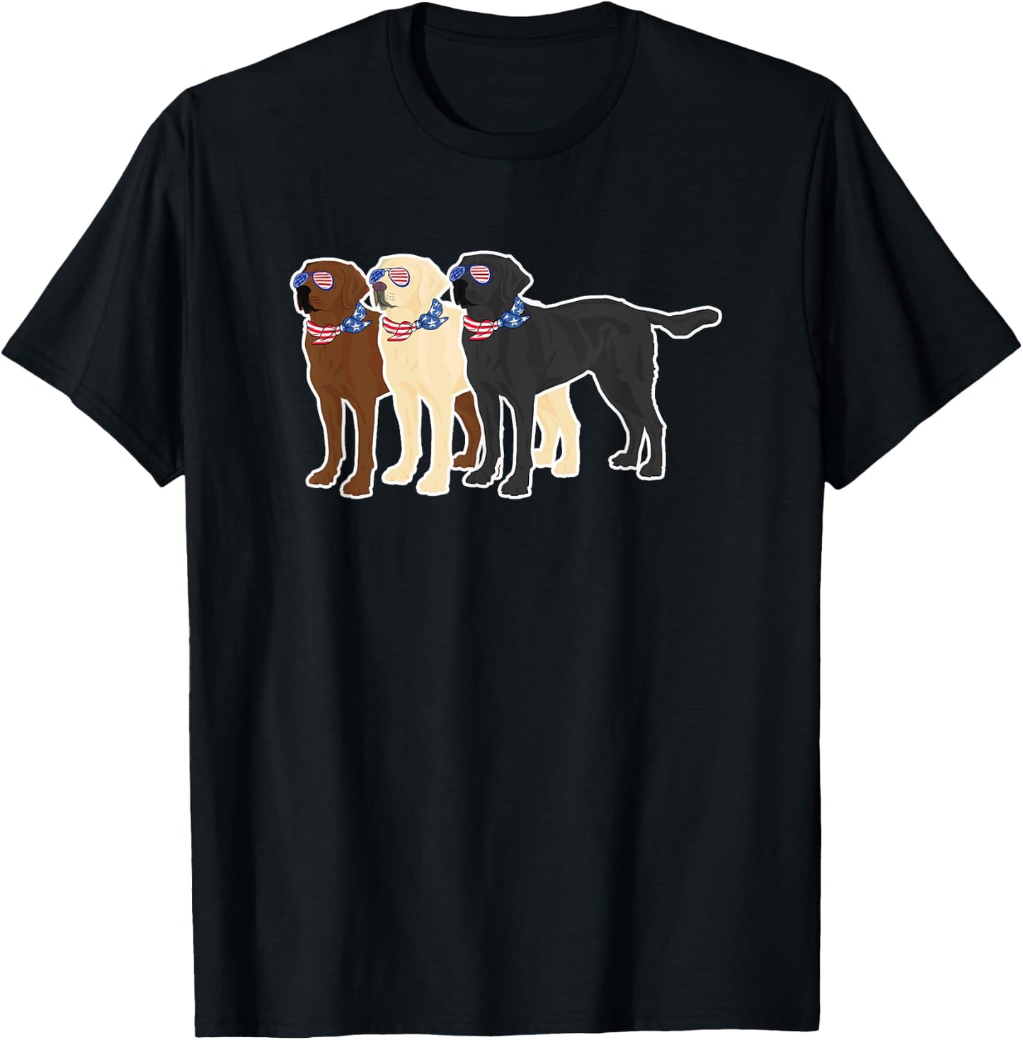3 Labrador Retrievers Wearing USA Glasses Brown Black Yellow T-Shirt - T-Shirt | Black