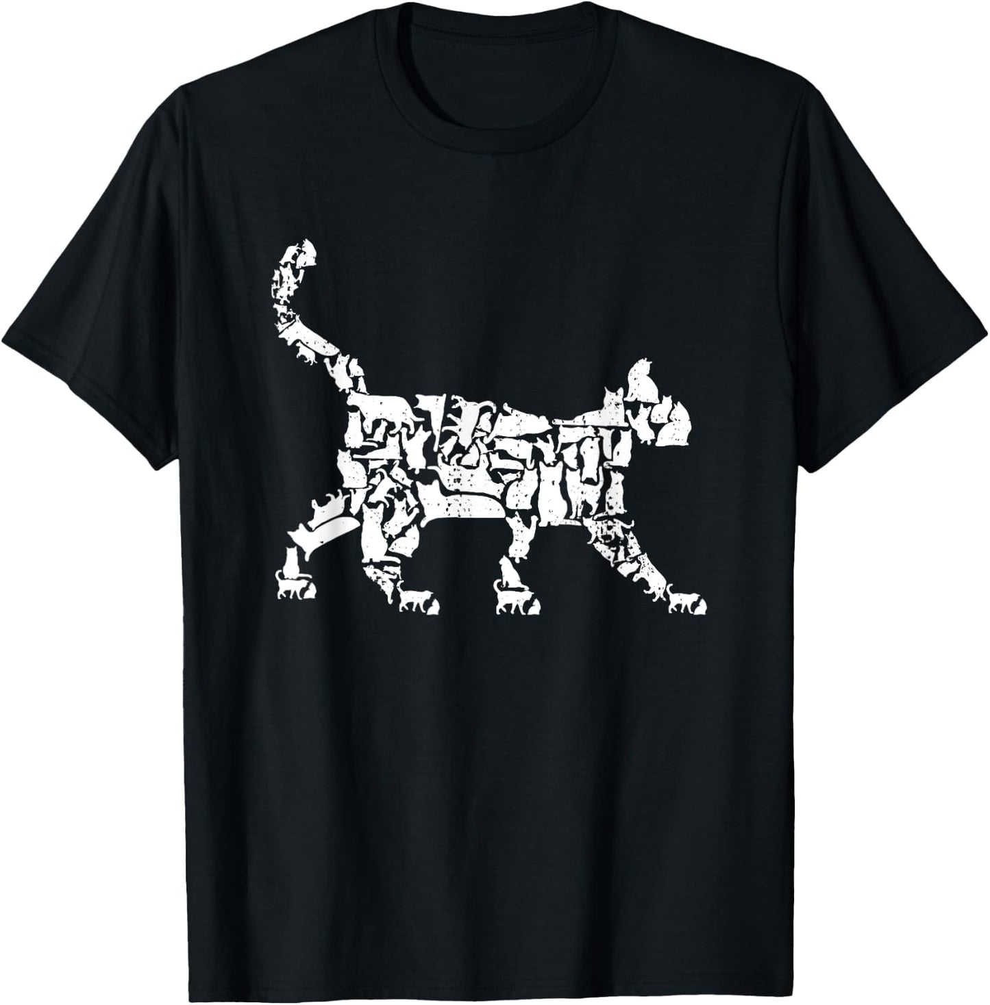Cat Silhouettes Mosaic Domestic Cat T-Shirt - T-Shirt | Black